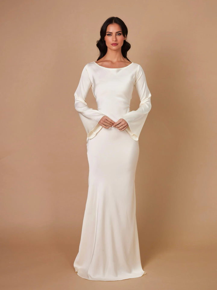 Ophelia | Women's Long Sleeve Fitted Maxi Dress - White - Image 9