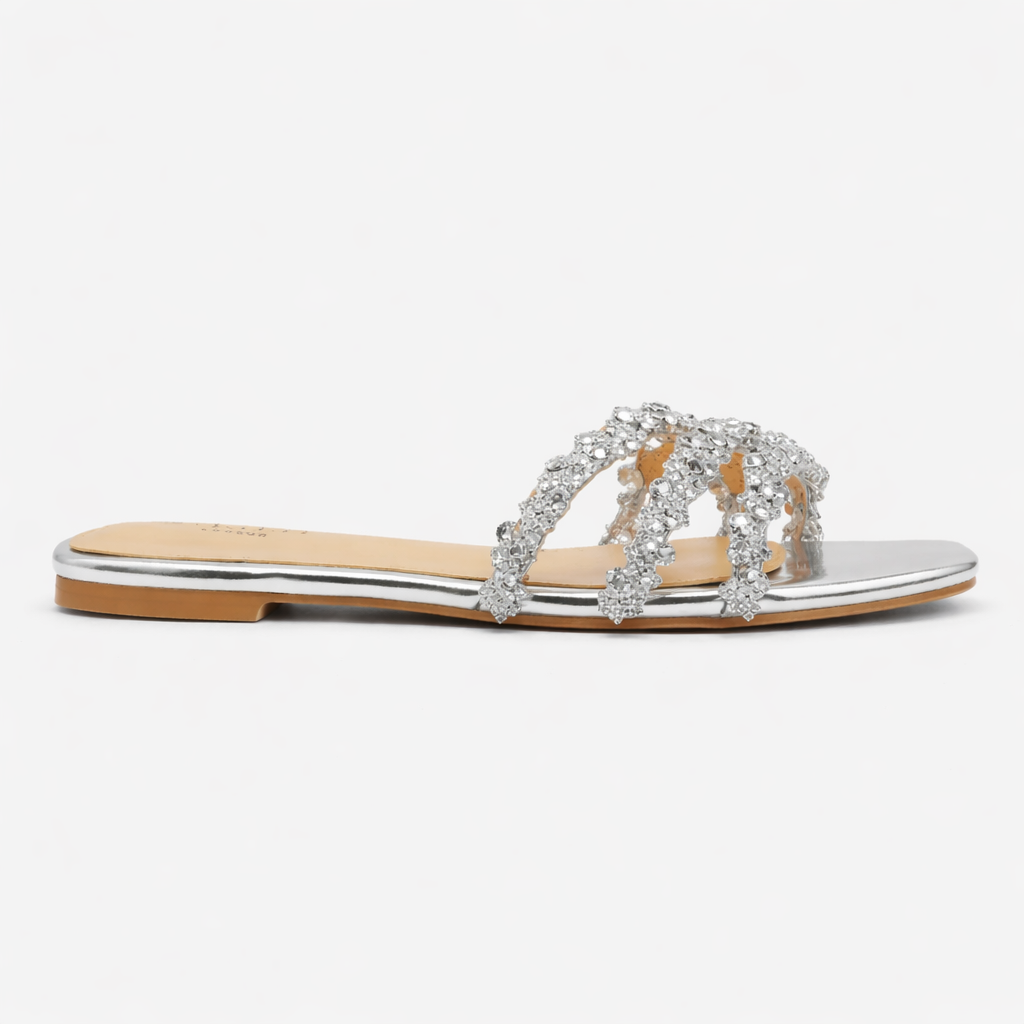 Ophira | Women's Crystal Embellished Flat Sandals - Silver - Image 4