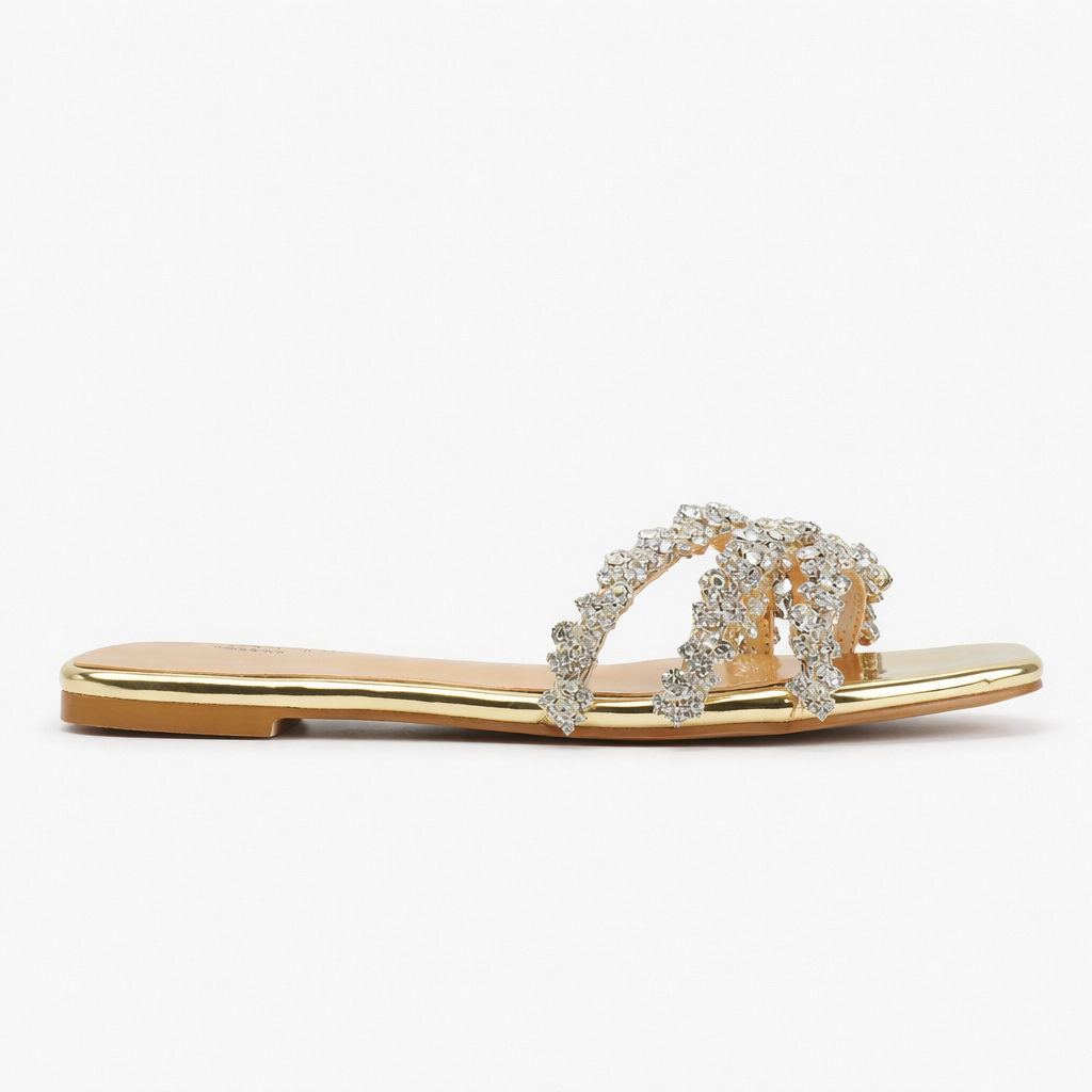 Ophira | Women's Crystal Embellished Flat Sandals - Silver - Image 6