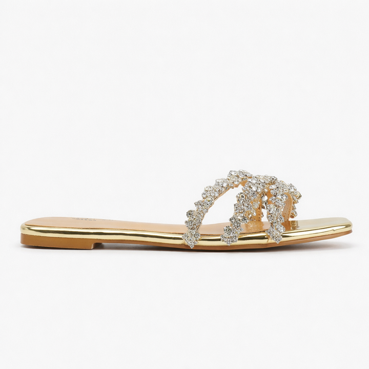 Ophira | Women's Crystal Embellished Flat Sandals - Silver - Image 6