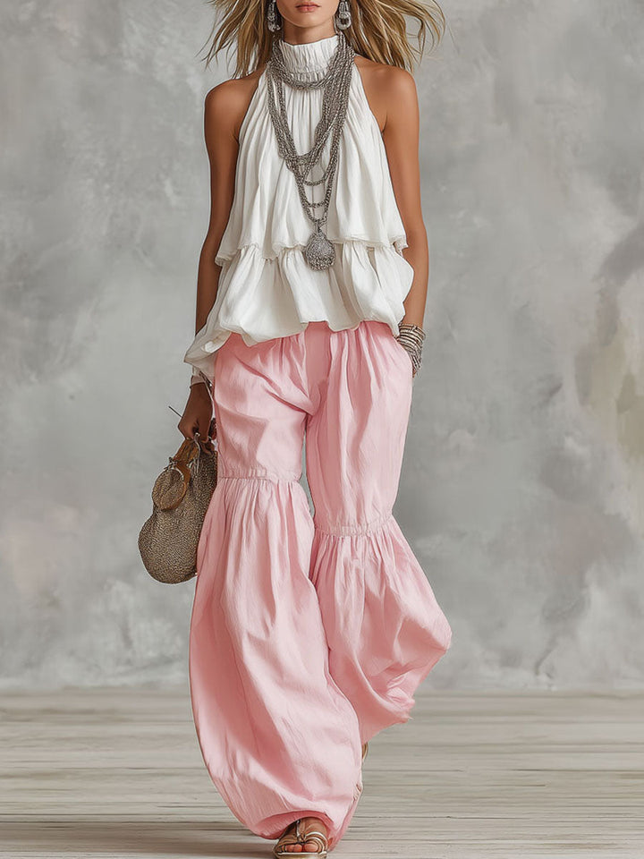 Ophira | Women's Mock Neck Sleeveless Top and Wide Leg Pants Set - Image 1