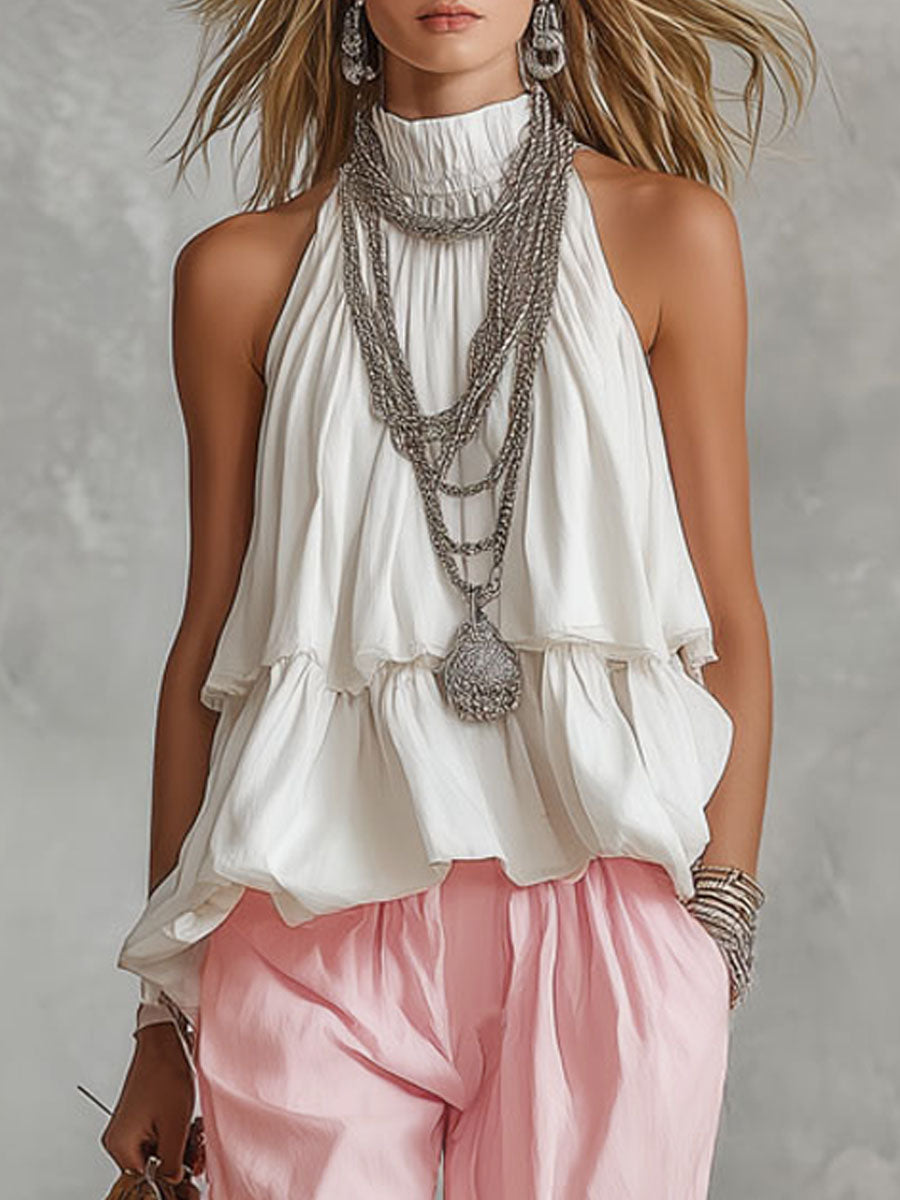Ophira | Women's Mock Neck Sleeveless Top and Wide Leg Pants Set - Image 3