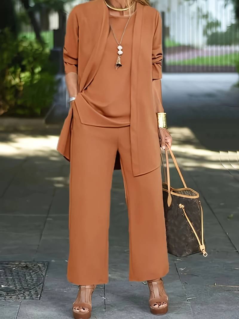 Ophira | Women's Round Neck Long Sleeve 3 Piece Set - Burgundy - Image 2