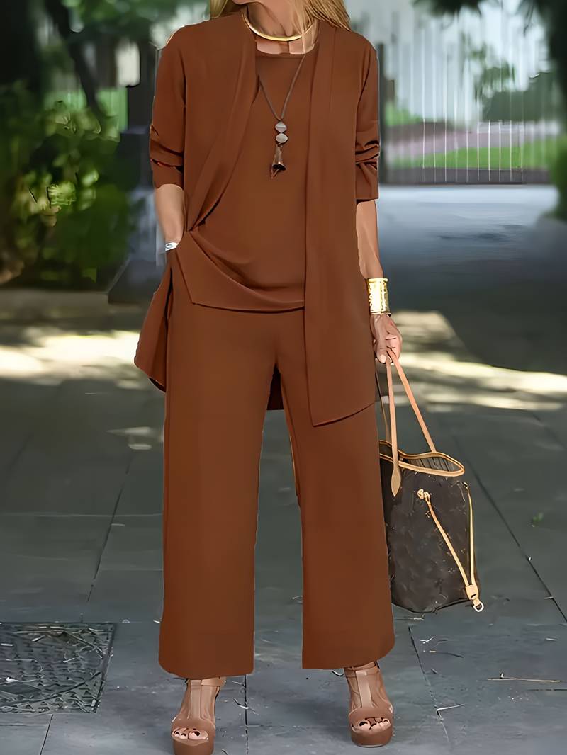 Ophira | Women's Round Neck Long Sleeve 3 Piece Set - Burgundy - Image 5