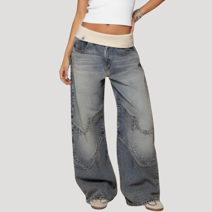 Ophira | Women's Wide Leg Baggy Jeans - Light Blue - Image 1