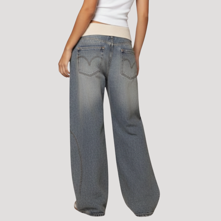 Ophira | Women's Wide Leg Baggy Jeans - Light Blue - Image 2
