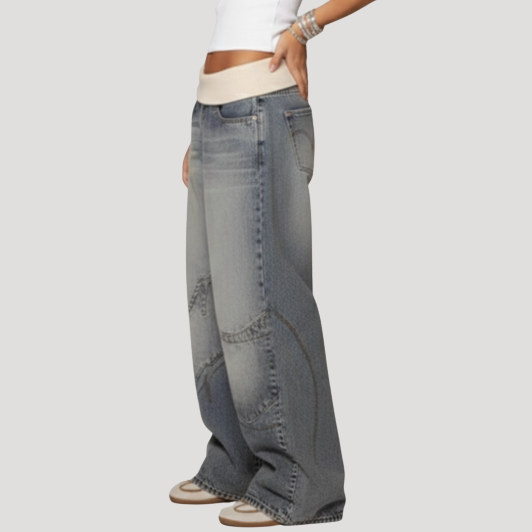 Ophira | Women's Wide Leg Baggy Jeans - Light Blue - Image 3