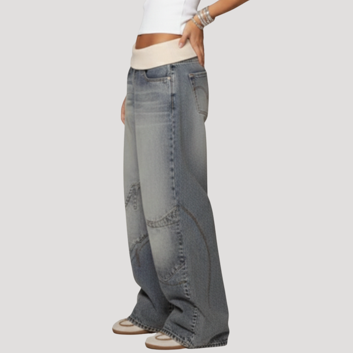 Ophira | Women's Wide Leg Baggy Jeans - Light Blue - Image 3