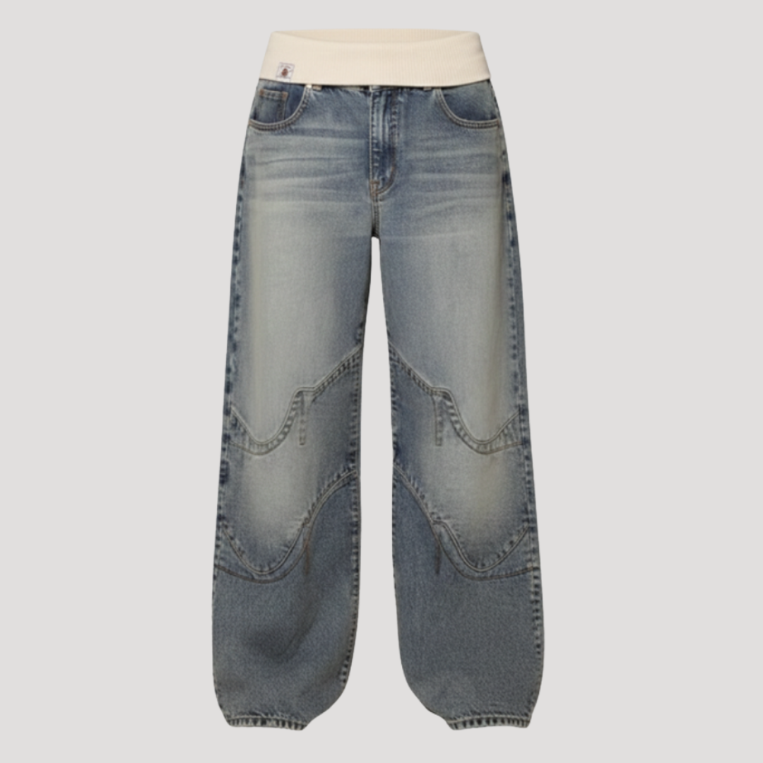 Ophira | Women's Wide Leg Baggy Jeans - Light Blue - Image 4