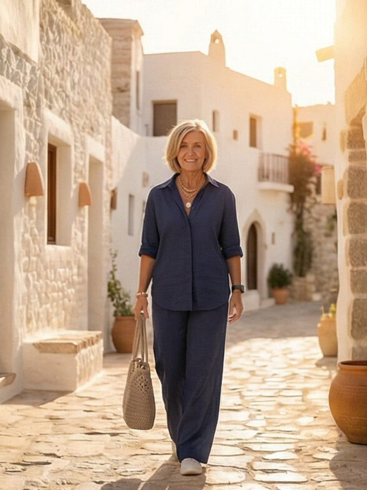Vivian | Women's Casual Button-Down Shirt and Wide-Leg Pants Set