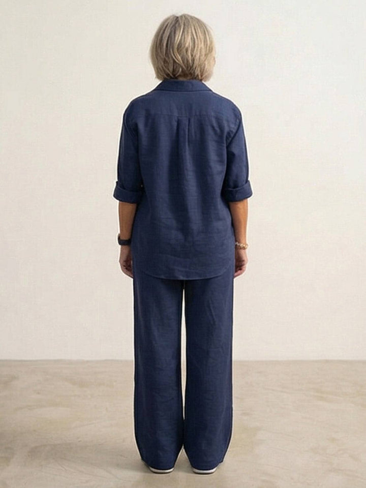 Vivian | Women's Casual Button-Down Shirt and Wide-Leg Pants Set