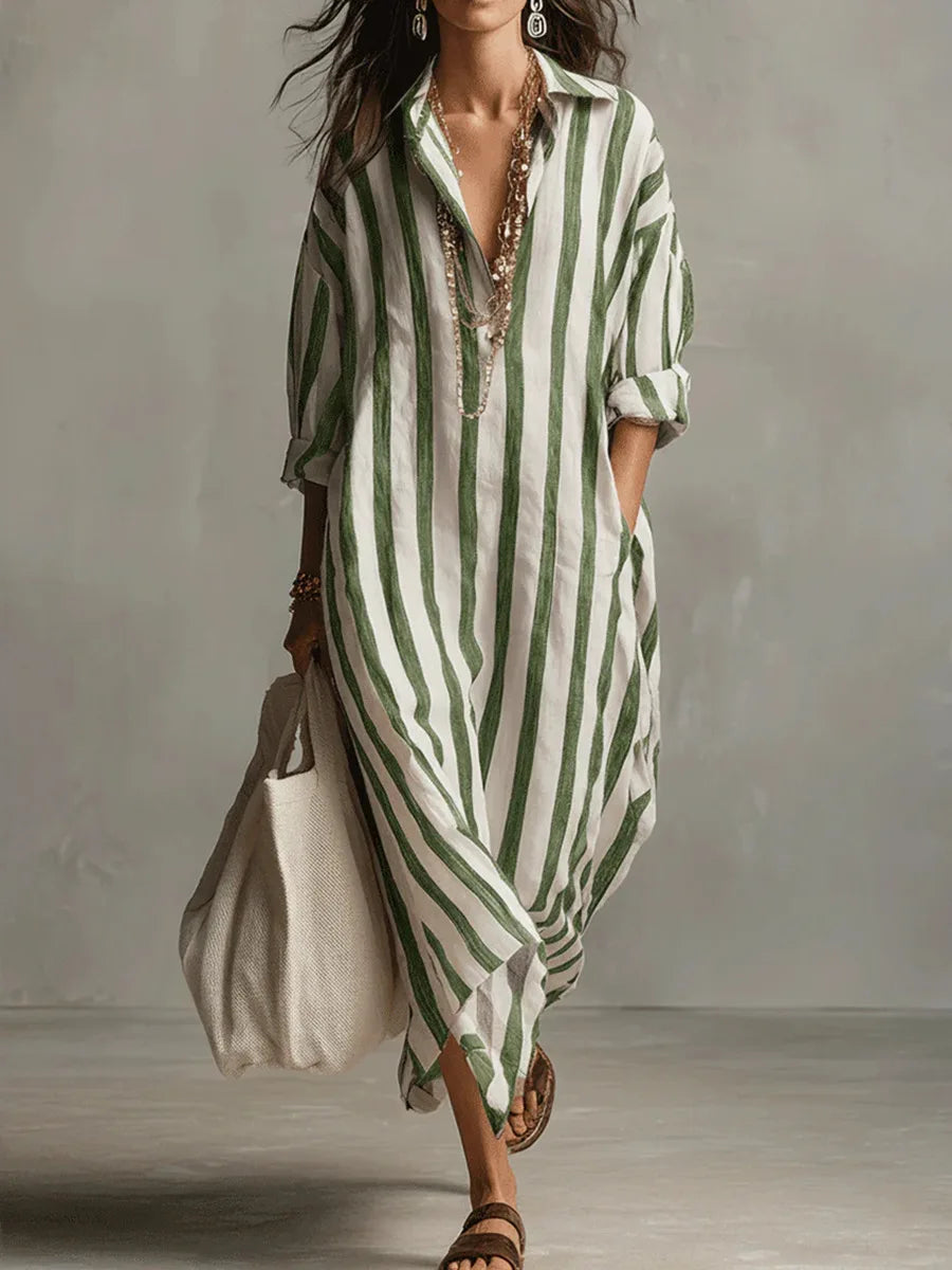 Paloma | Women's Striped Long Sleeve Shirt Dress - Striped - Image 5