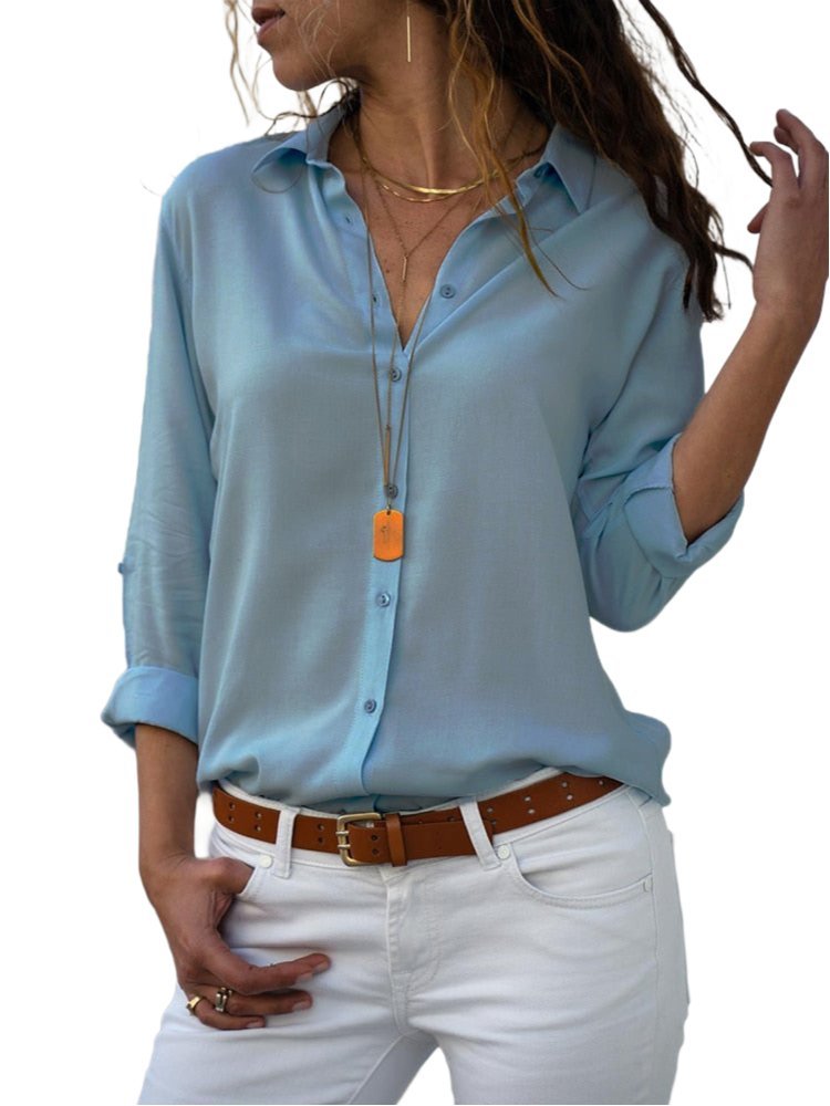Penelope | Women's Button Down Long Sleeve Shirt - Light Blue - Image 1