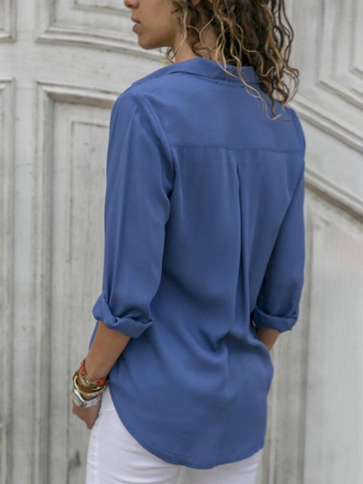 Penelope | Women's Button Down Long Sleeve Shirt - Light Blue - Image 10
