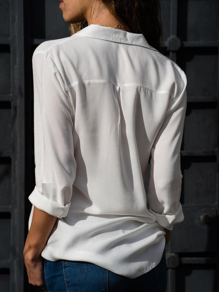 Penelope | Women's Button Down Long Sleeve Shirt - Light Blue - Image 5