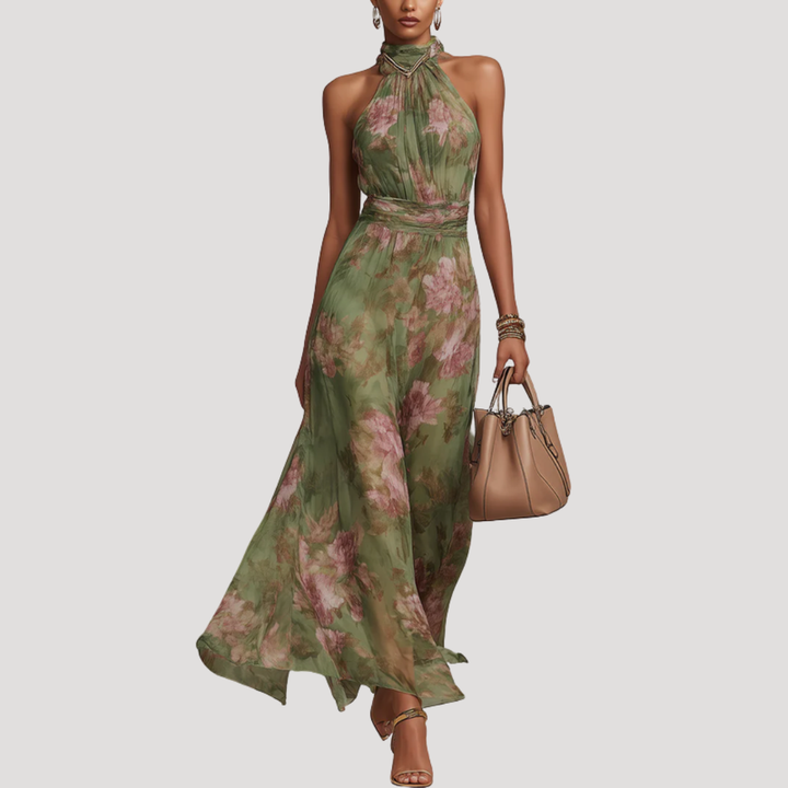 Penelope | Women's Floral Halter Maxi Dress - Floral - Image 1