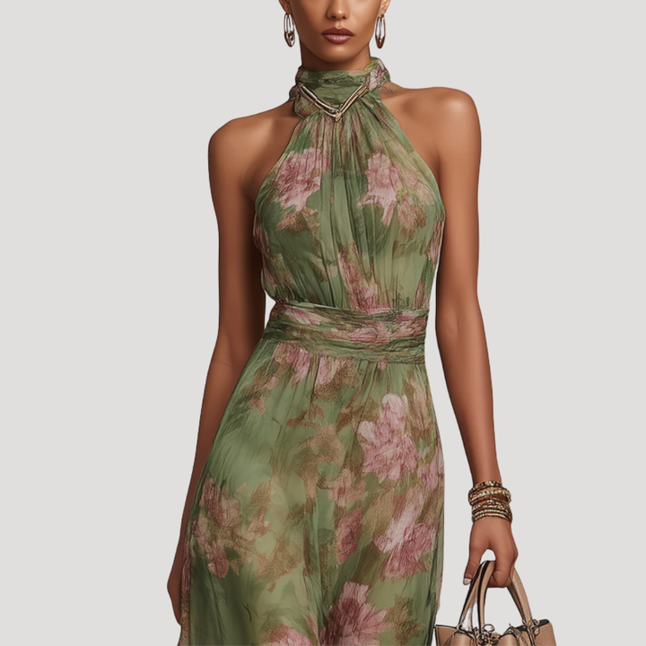 Penelope | Women's Floral Halter Maxi Dress - Floral - Image 3