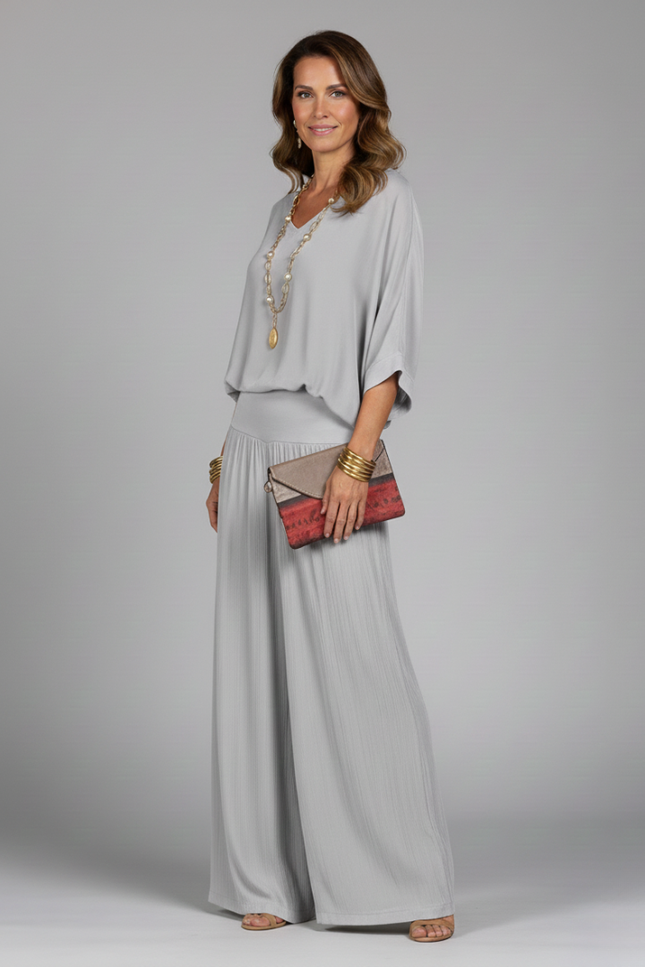Penelope | Women's V-Neck Wide Leg Set - Green - Image 6