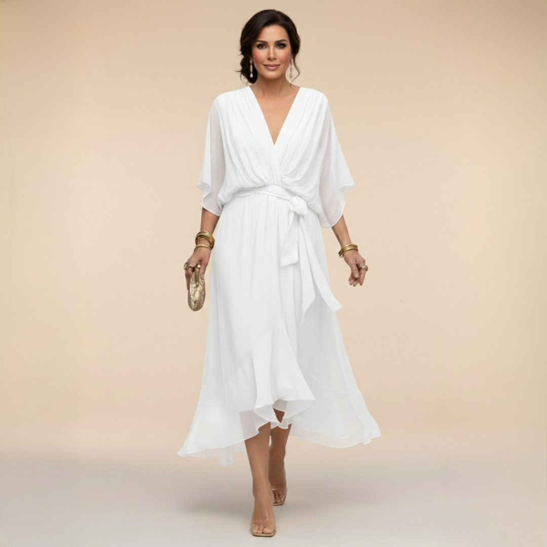 Penelope | Women's V-Neck Wrap Midi Dress - Green - Image 10
