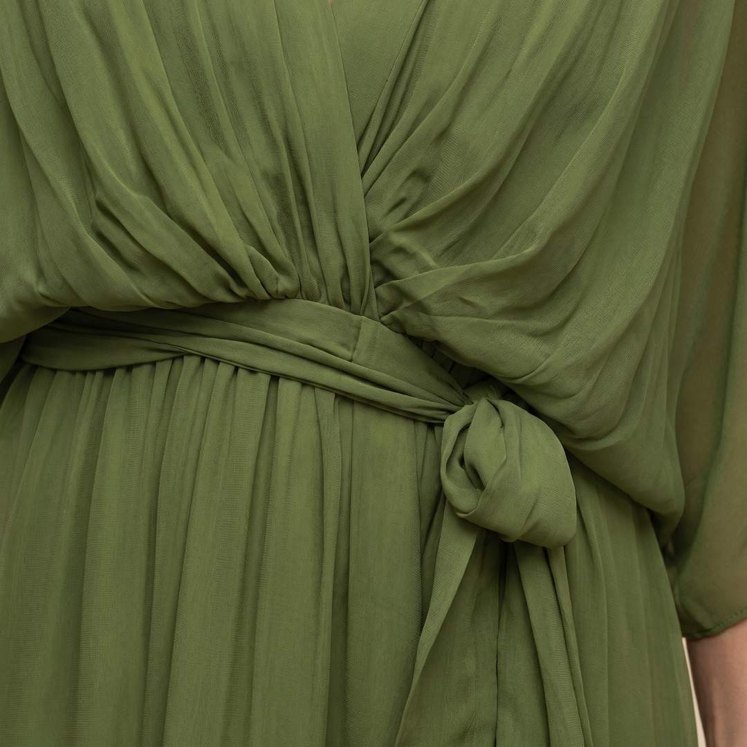Penelope | Women's V-Neck Wrap Midi Dress - Green - Image 4