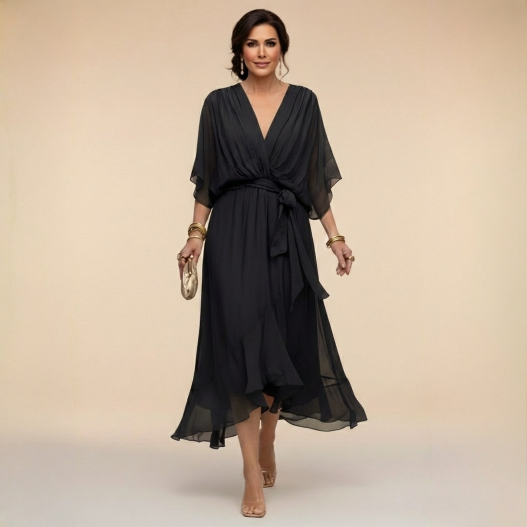 Penelope | Women's V-Neck Wrap Midi Dress - Green - Image 5