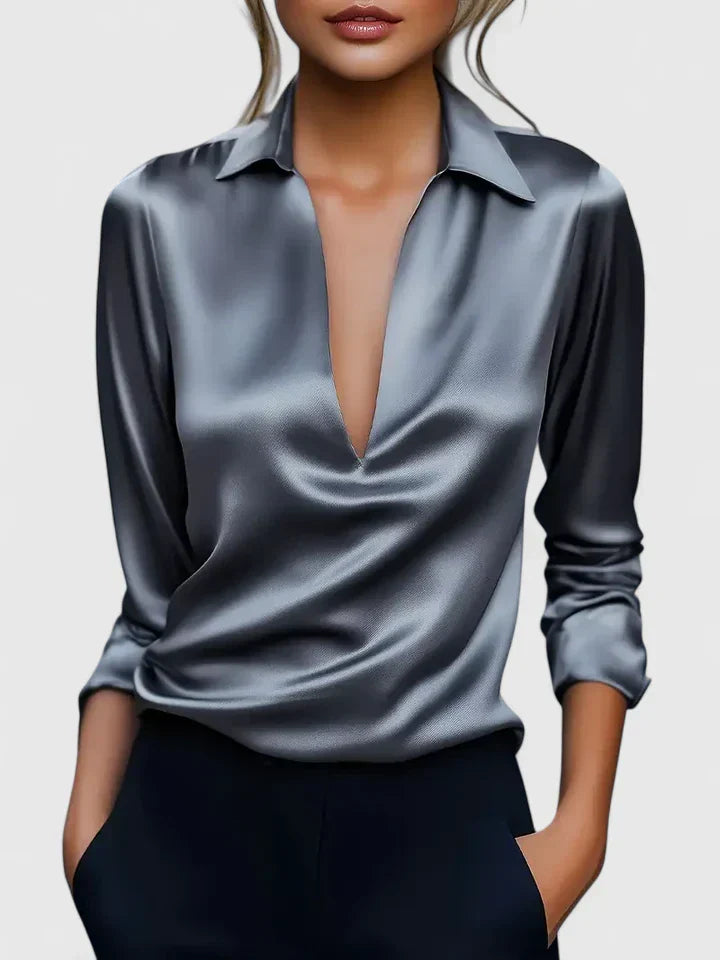 Persephone | Women's Collared Long Sleeve Blouse - White - Image 3