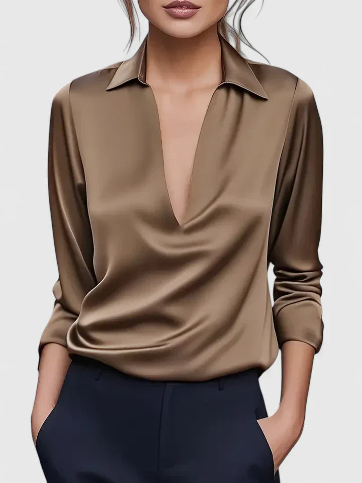 Persephone | Women's Collared Long Sleeve Blouse - White - Image 6