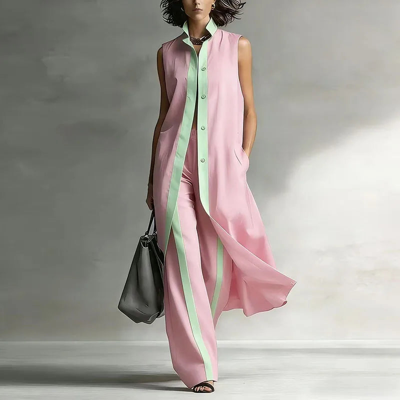 Persephone | Women's Sleeveless Wide Leg Two Piece Set - Pink - Image 1