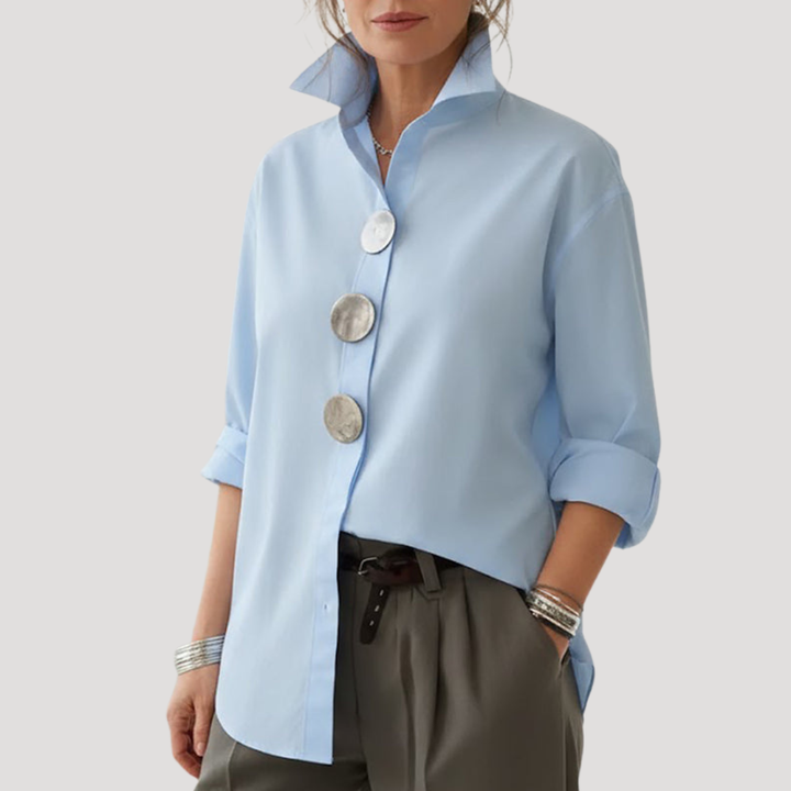 Persephone | Women's Stand Collar Button Front Shirt - White - Image 2
