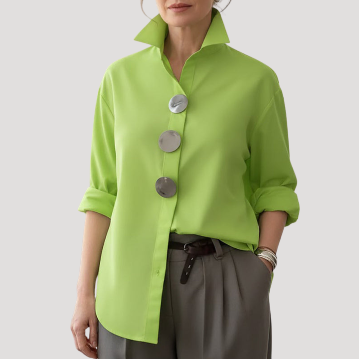 Persephone | Women's Stand Collar Button Front Shirt - White - Image 3