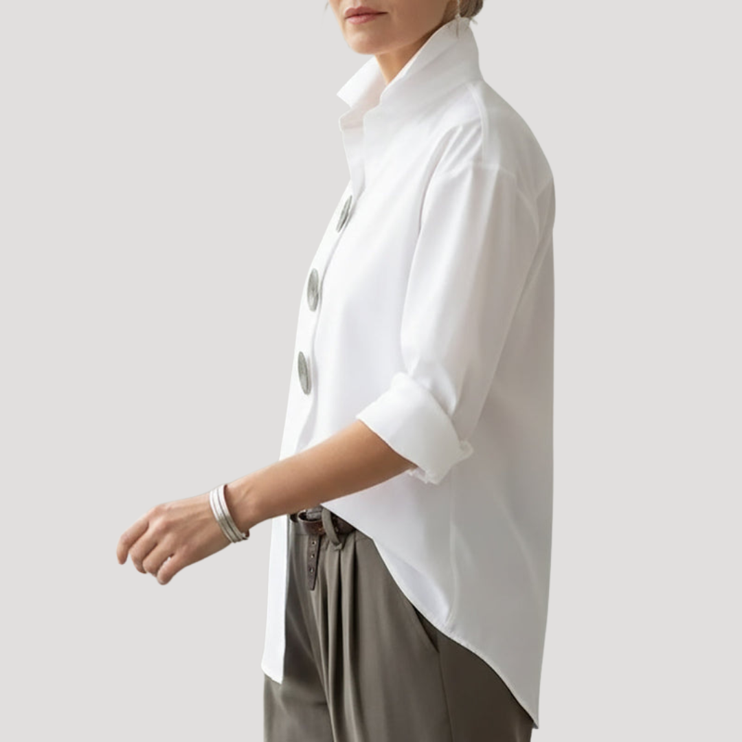Persephone | Women's Stand Collar Button Front Shirt - White - Image 4