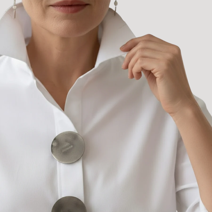 Persephone | Women's Stand Collar Button Front Shirt - White - Image 5