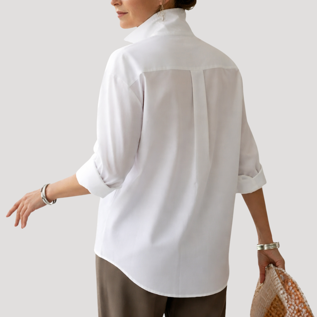 Persephone | Women's Stand Collar Button Front Shirt - White - Image 6