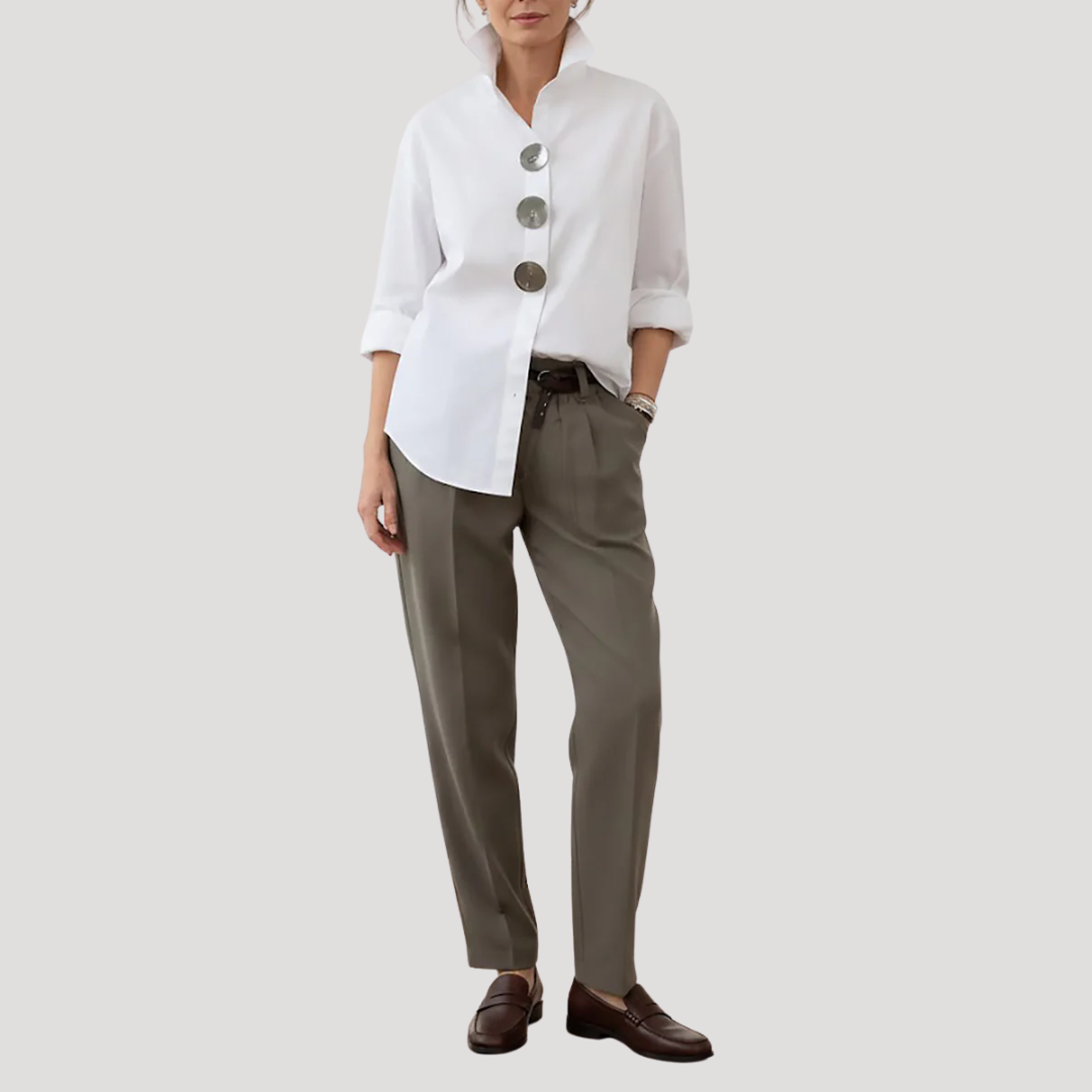 Persephone | Women's Stand Collar Button Front Shirt - White - Image 7