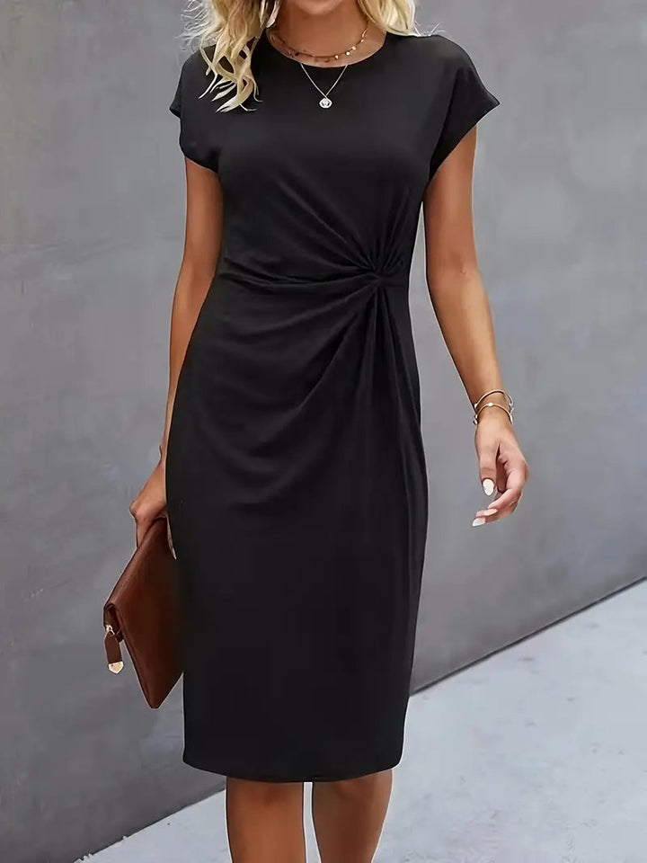 Persephone | Women's Twist Front Short Sleeve Midi Dress - Black - Image 1