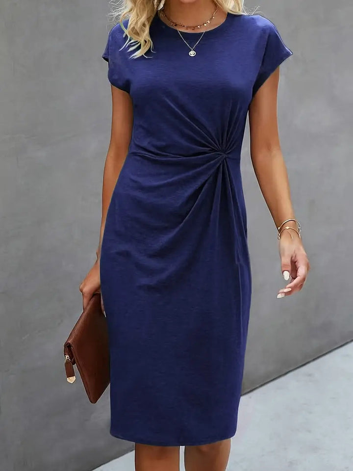 Persephone | Women's Twist Front Short Sleeve Midi Dress - Black - Image 2