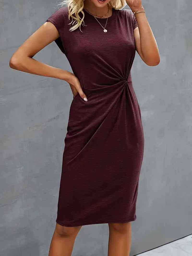 Persephone | Women's Twist Front Short Sleeve Midi Dress - Black - Image 4