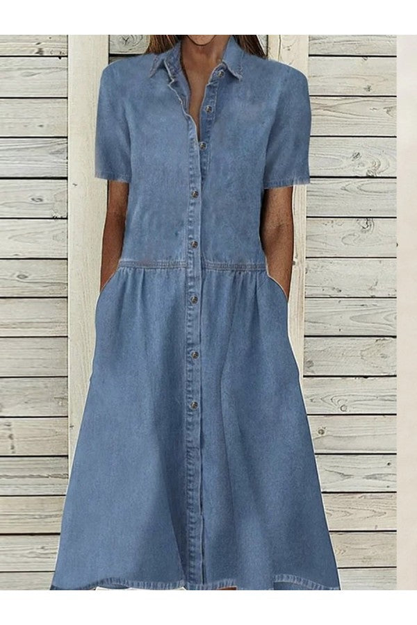 Poppy | Women's Button Down Short Sleeve Midi Dress - Light Blue - Image 1