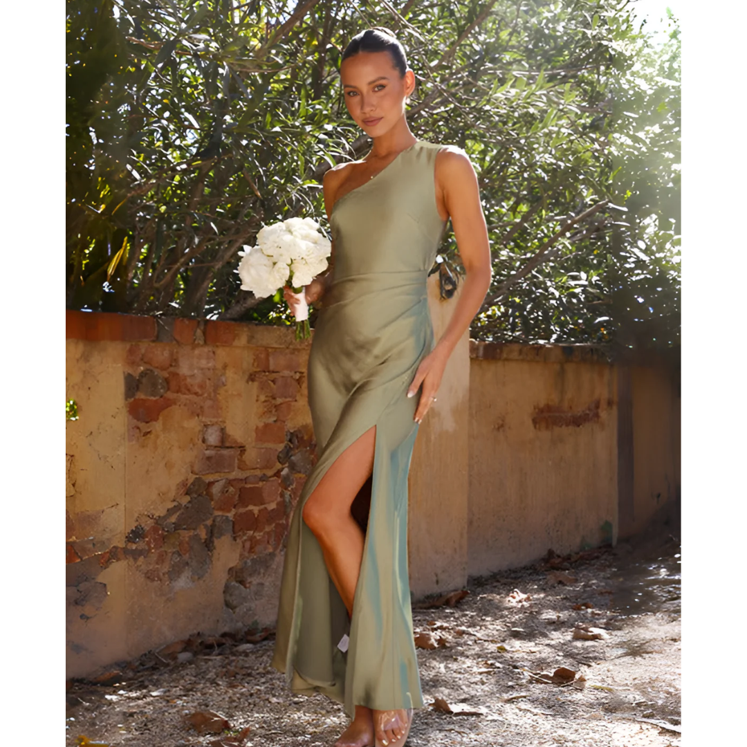 Primavera | Women's One Shoulder Maxi Dress - Khaki - Image 4