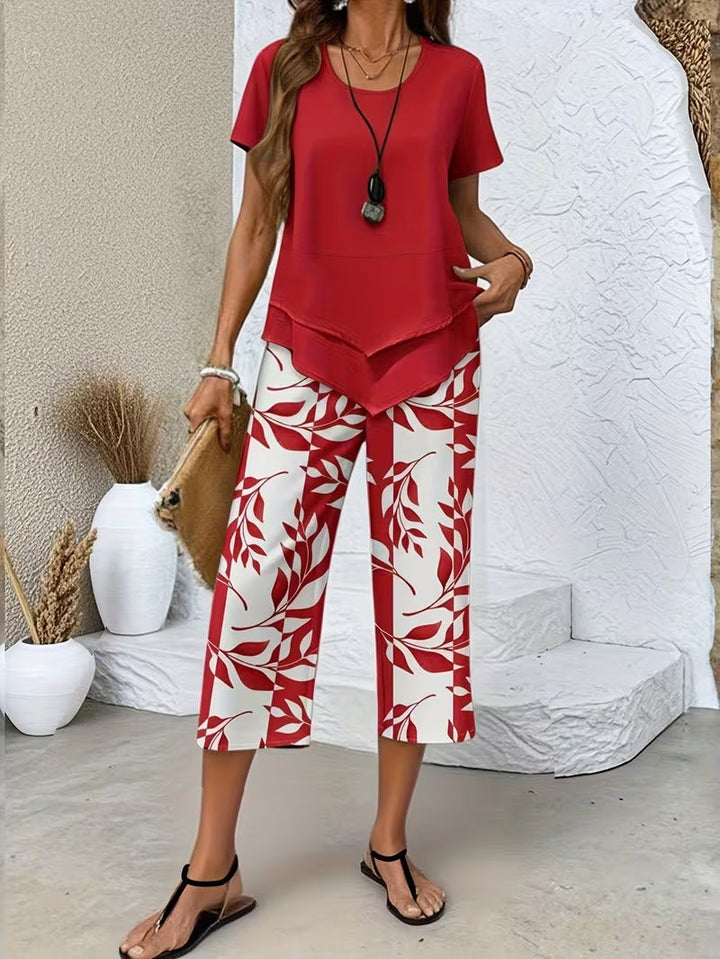 Primrose | Women's Leaf Print Two Piece Set - Green - Image 3
