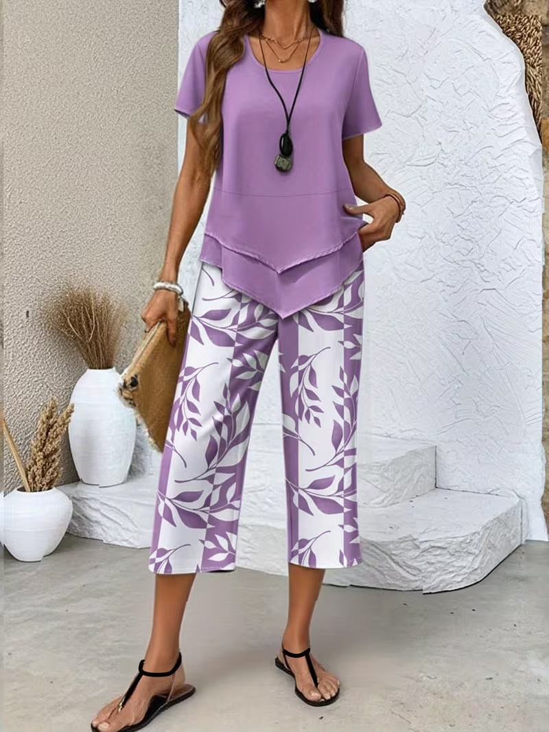 Primrose | Women's Leaf Print Two Piece Set - Green - Image 4