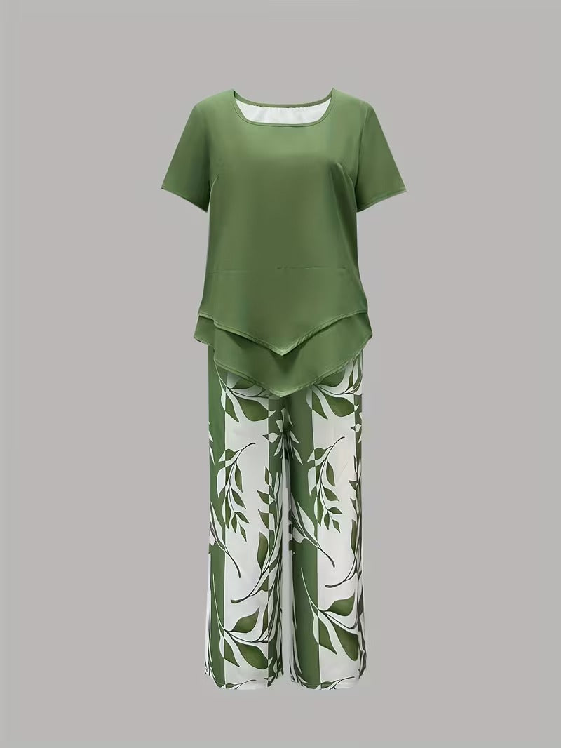 Primrose | Women's Leaf Print Two Piece Set - Green - Image 5