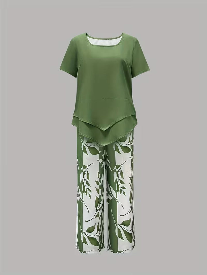 Primrose | Women's Leaf Print Two Piece Set - Green - Image 5