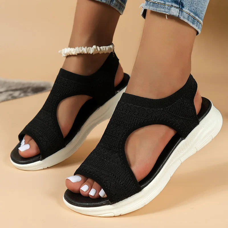 Priya | Women's Open Toe Platform Sport Sandal - Black - Image 1