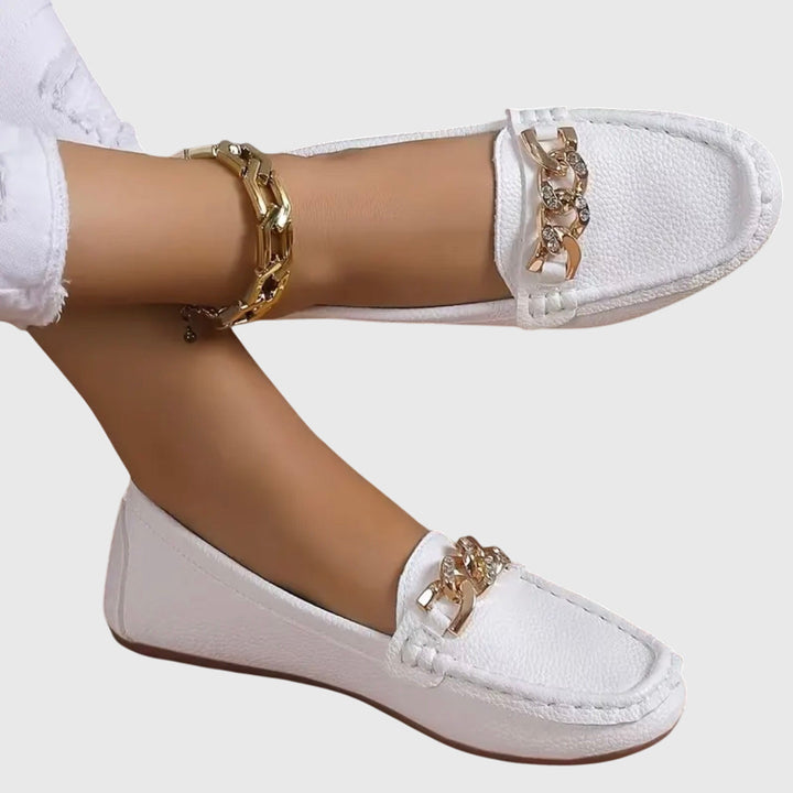Quinby | Women's Slip-On Chain Detail Loafer Flat - White - Image 1