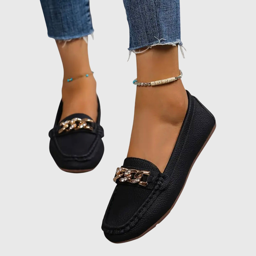 Quinby | Women's Slip-On Chain Detail Loafer Flat - White - Image 10