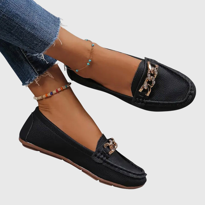Quinby | Women's Slip-On Chain Detail Loafer Flat - White - Image 2
