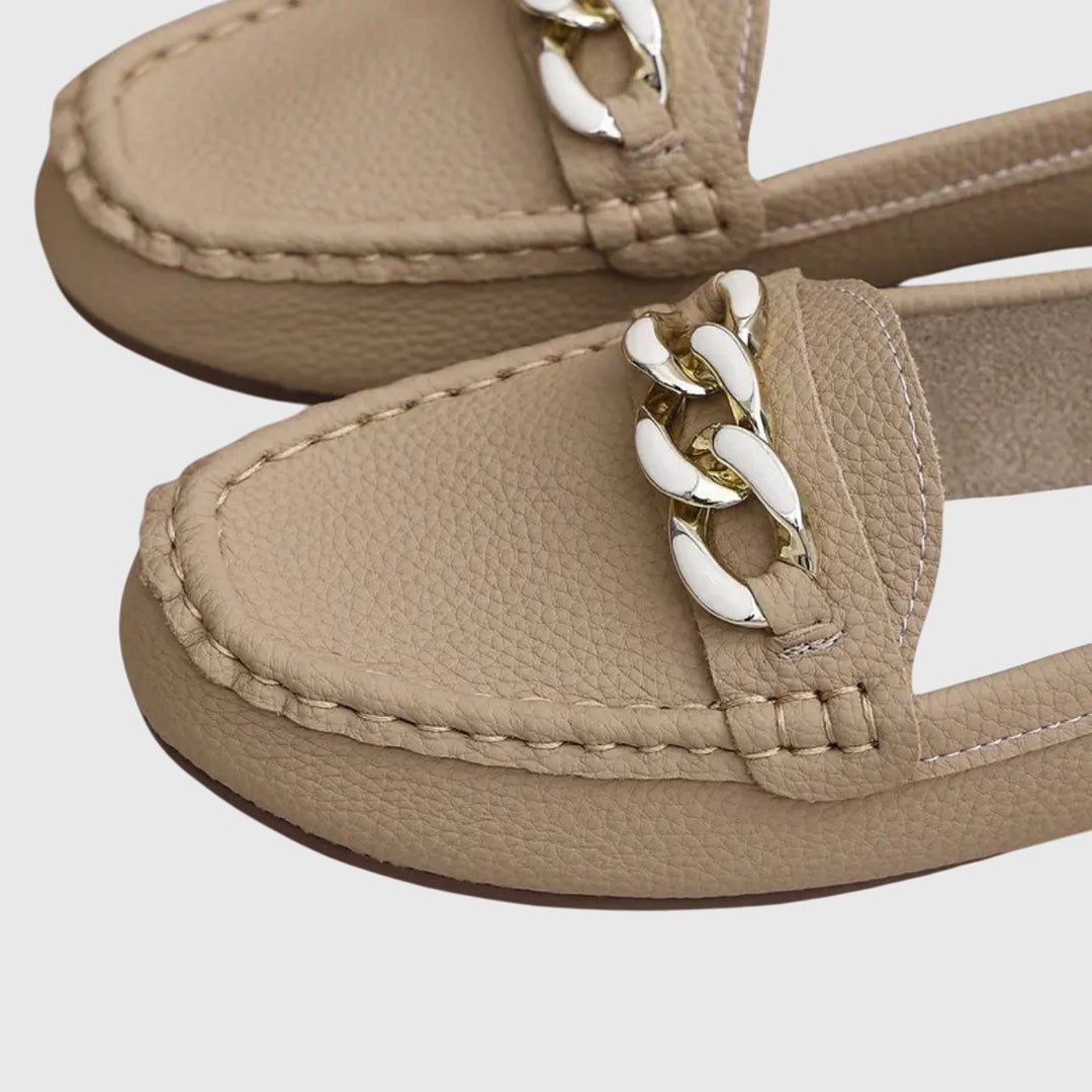 Quinby | Women's Slip-On Chain Detail Loafer Flat - White - Image 4