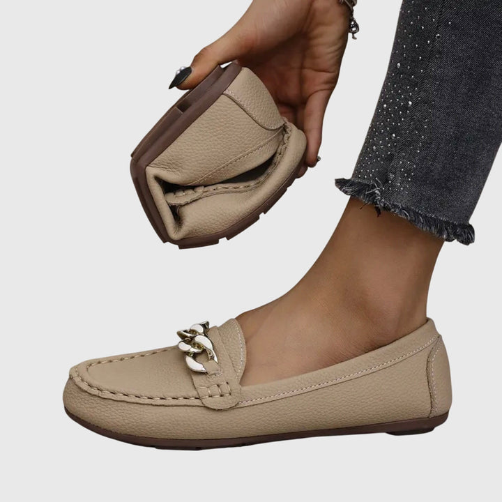 Quinby | Women's Slip-On Chain Detail Loafer Flat - White - Image 5