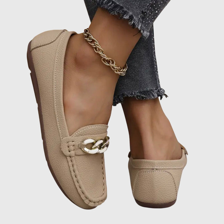 Quinby | Women's Slip-On Chain Detail Loafer Flat - White - Image 7